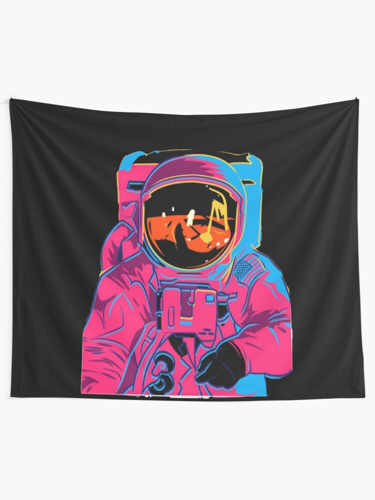 Alternate view of Trippy rainbow Astronaut Tapestry