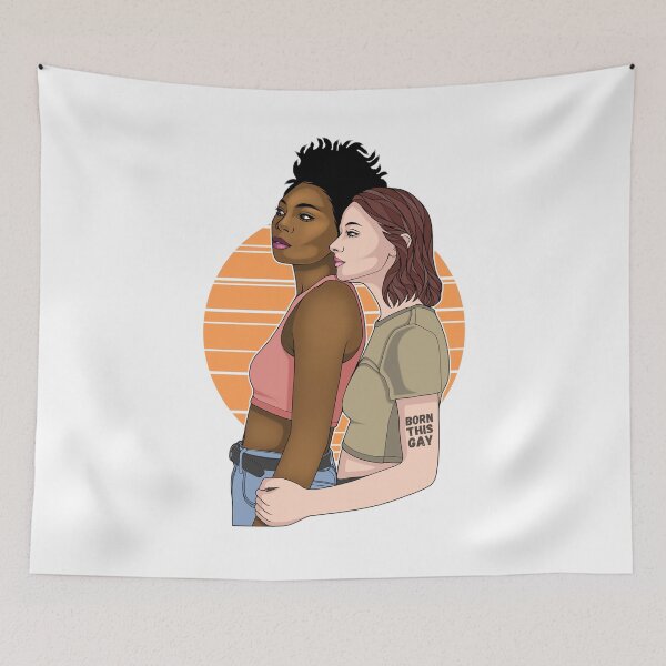 Item preview, Interracial Lesbian Couple Hug I Was Born This Gay (Pride Month Edition) designed and sold by ObsidianDaz.