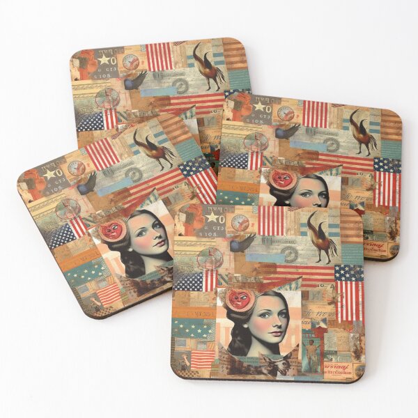 Item preview,   America Retro Vintage Patchwork of Americana Pattern Collage designed and sold by BrandonArtWorld.