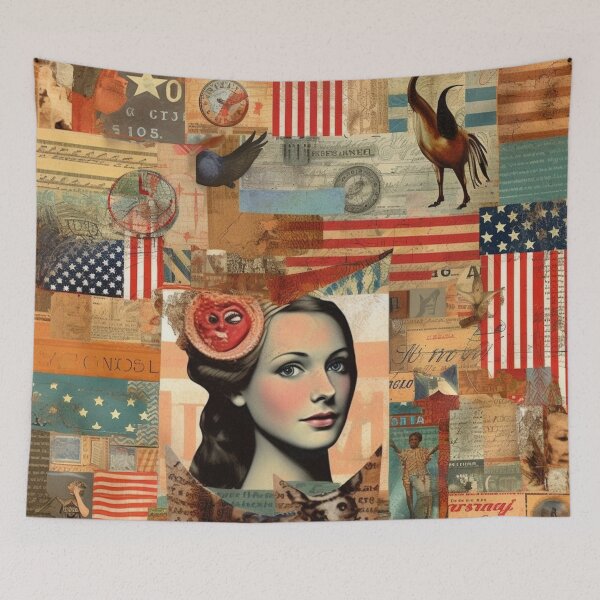 Item preview,   America Retro Vintage Patchwork of Americana Pattern Collage designed and sold by BrandonArtWorld.