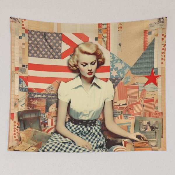 Item preview,  America Retro Vintage Patchwork of Americana Pattern Collage designed and sold by BrandonArtWorld.