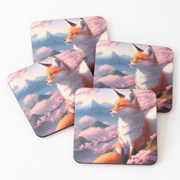 Item preview, Playful Japanese Kitsune on Sakura Mountain - Magic Art designed and sold by Mystic Bloom.