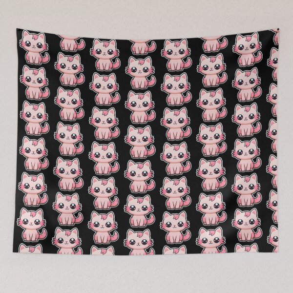 Item preview, Pink Cat Miaw | Black BG | Cute, Kawaii, Girly, Happy, Anime designed and sold by FantasySoul.