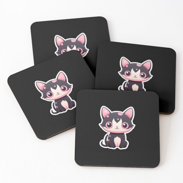 Item preview, Pink Cat Miaw | Black BG | Cute, Kawaii, Anime, Funny, Two Tails designed and sold by FantasySoul.