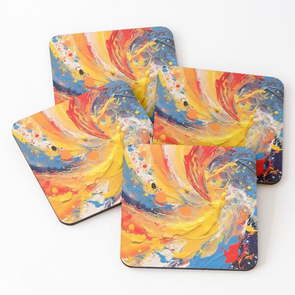 Item preview, Abstract oil painting of red, blue and yellow paint spray painting designed and sold by HaberkaDesign.