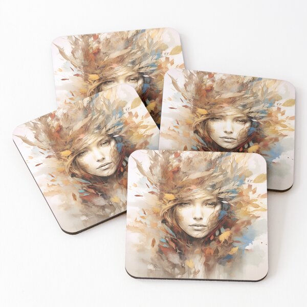 Item preview, Women's portrait with leaves, flowers and water colors designed and sold by HaberkaDesign.