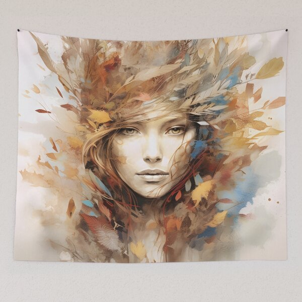 Item preview, Women's portrait with leaves, flowers and water colors designed and sold by HaberkaDesign.