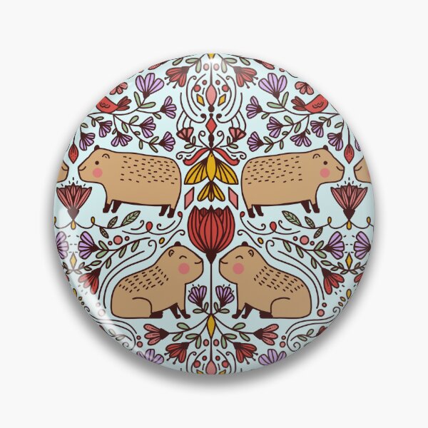 Item preview, Capybara Folk Art with flowers designed and sold by Stephanie McRae.