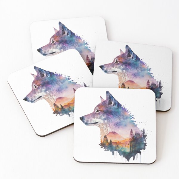 Item preview, Double exposure wolf, watercolor design designed and sold by Spikey49.