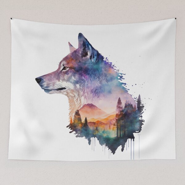 Item preview, Double exposure wolf, watercolor design designed and sold by Spikey49.