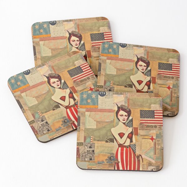 Item preview,  America Retro Vintage Patchwork of Americana Pattern Collage designed and sold by BrandonArtWorld.