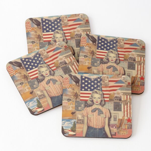 Item preview,  America Retro Vintage Patchwork of Americana Pattern Collage designed and sold by BrandonArtWorld.