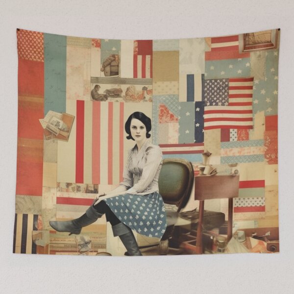 Item preview,   America Retro Vintage Patchwork of Americana Pattern Collage designed and sold by BrandonArtWorld.