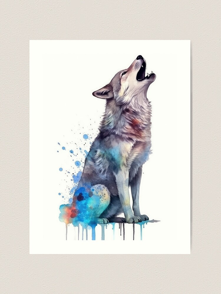 Watercolor Lithograph Howling Wolf Signed store Matted Framed 9.5 x 11 In Wildlife Art