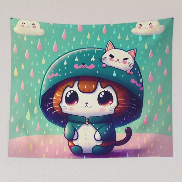 Aperçu de l'œuvre Chat kawaii portant un imperméable créée et vendue par WhatTheTrendsDo.