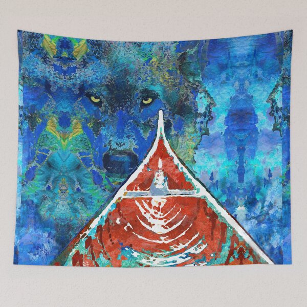 Item preview, The Calling Red Canoe Wolf Art designed and sold by Sharon Cummings Art.