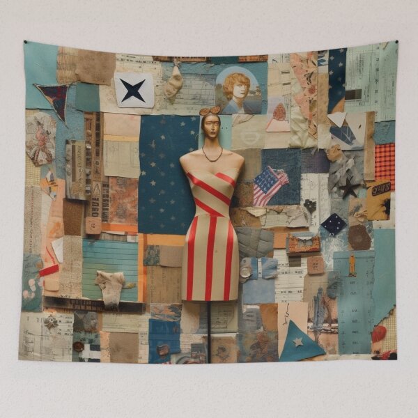Item preview,    America Retro Vintage Patchwork of Americana Pattern Collage designed and sold by BrandonArtWorld.