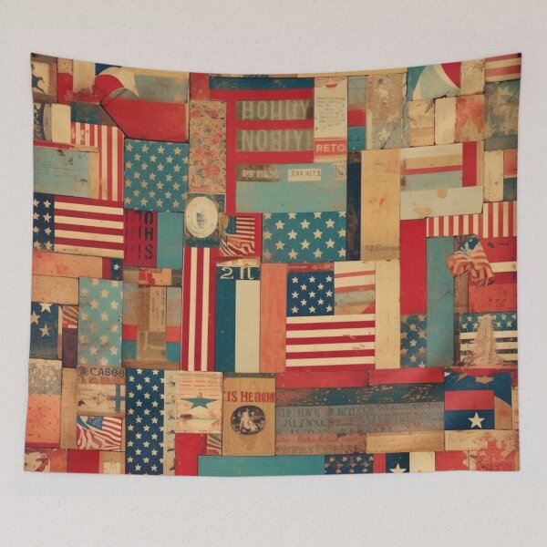 Item preview,   America Retro Vintage Patchwork of Americana Pattern Collage designed and sold by BrandonArtWorld.