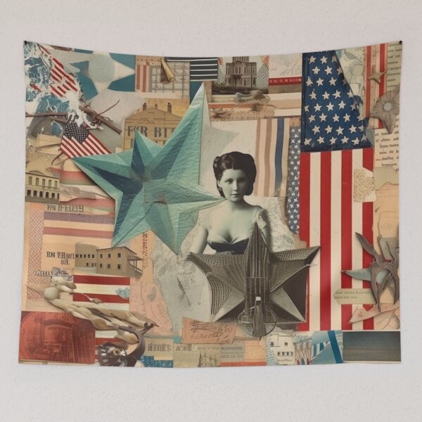Item preview,  America Retro Vintage Patchwork of Americana Pattern Collage designed and sold by BrandonArtWorld.