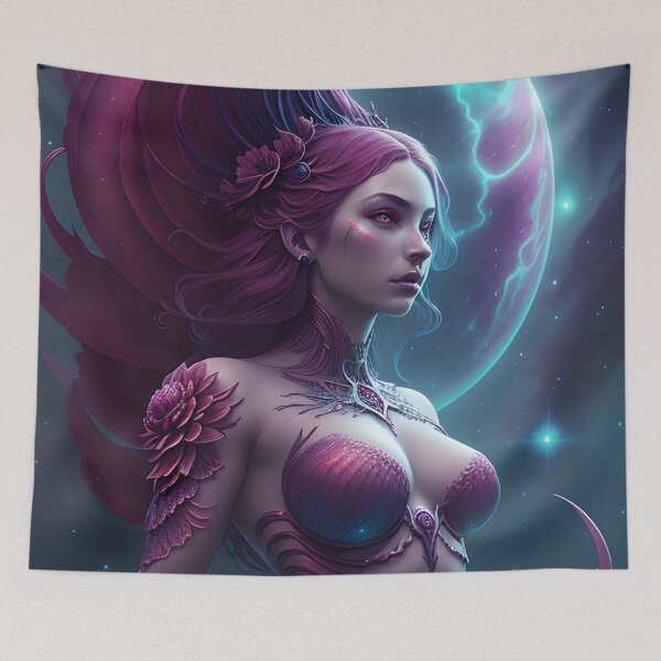Item preview, Cosmic Fantasy Red Dahlia Flower Mermaid designed and sold by Erika V..