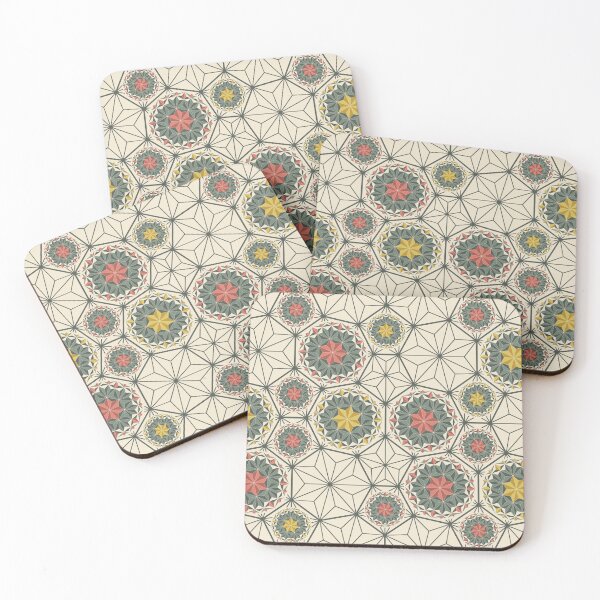 Item preview, Cactus Garden with Blooming Cacti on Heptagon Tesselation in Sage and Cream designed and sold by leonardoscompas.