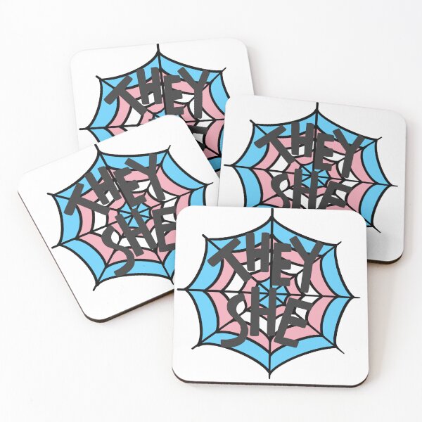 Item preview, They/She pronoun spider web, trans pride  designed and sold by rabbitvampire .