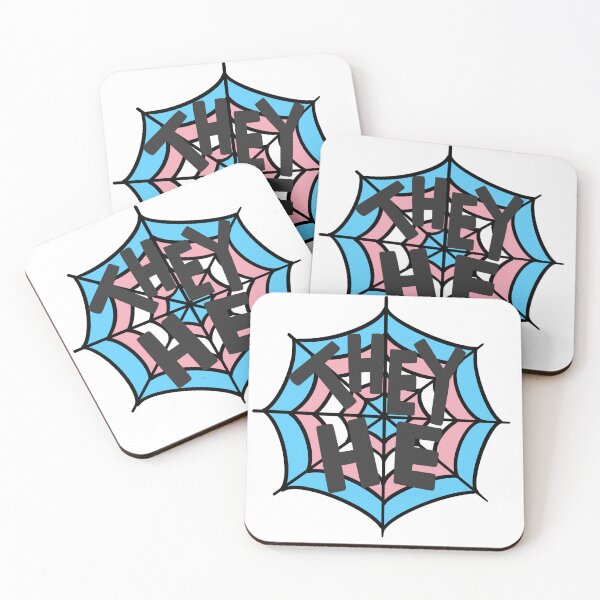 Item preview, They/He pronoun spider web, trans pride  designed and sold by rabbitvampire .
