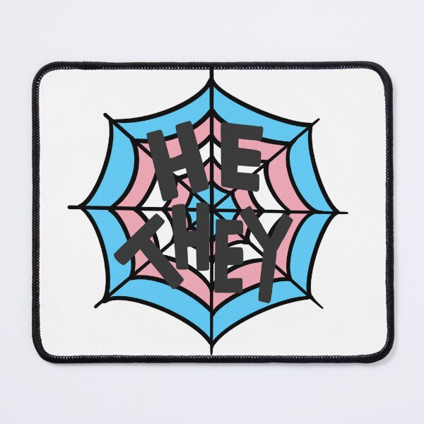 Item preview, He/They pronoun spider web, trans pride designed and sold by rabbitvampire .