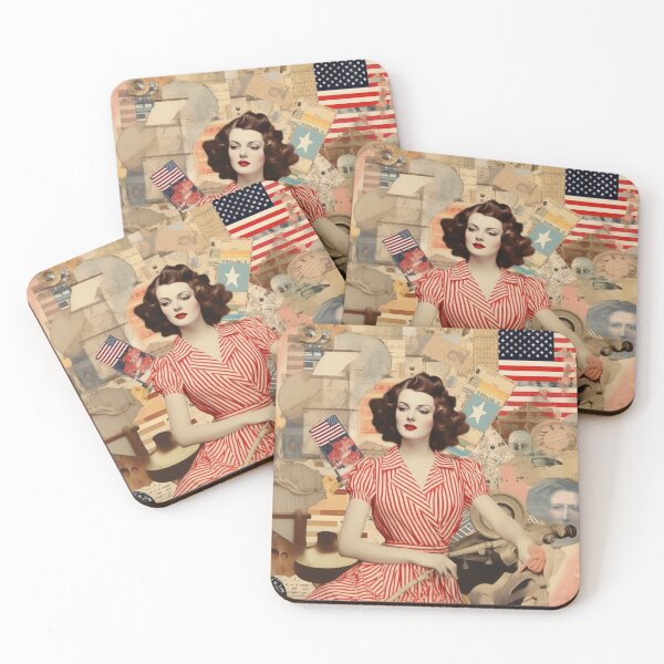 Item preview, America Retro Vintage Patchwork of Americana Pattern Collage designed and sold by BrandonArtWorld.