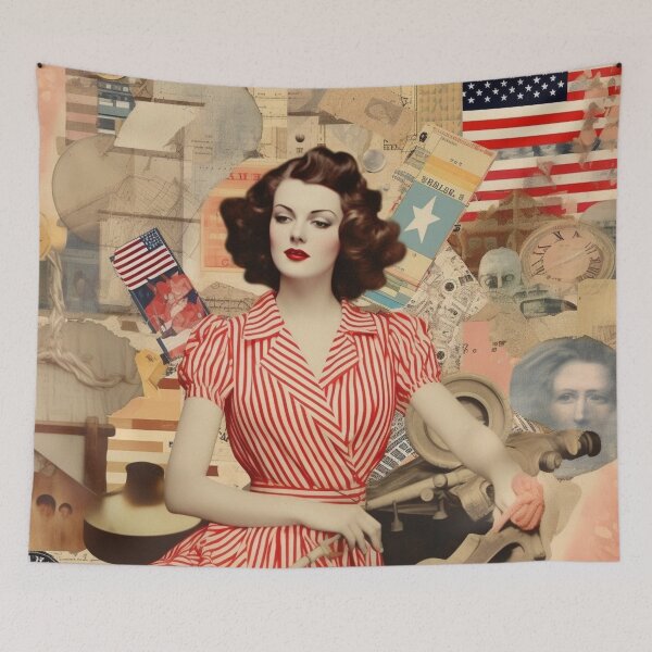 Item preview, America Retro Vintage Patchwork of Americana Pattern Collage designed and sold by BrandonArtWorld.