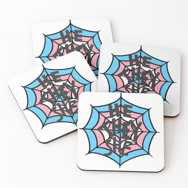 Item preview, He/They/She pronoun spider web, trans pride  designed and sold by rabbitvampire .