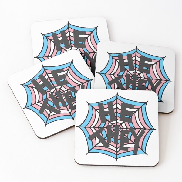 Item preview, He/They pronoun spider web, trans pride designed and sold by rabbitvampire .