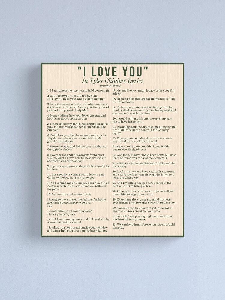 I Love You In Tyler Childers Lyrics Poster for Sale by obiwankenabi2