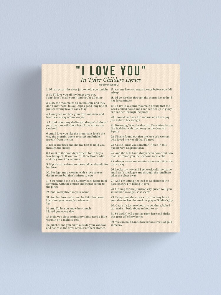 I Love You In Tyler Childers Lyrics Poster for Sale by obiwankenabi2