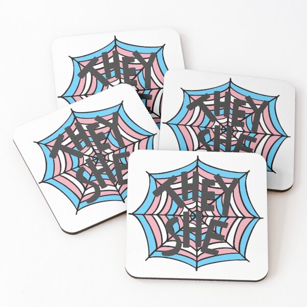 Item preview, They/She pronoun spider web, trans pride designed and sold by rabbitvampire .