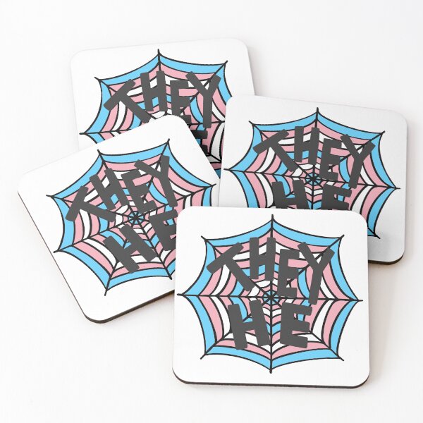 Item preview, They/He pronoun spider web, trans pride designed and sold by rabbitvampire .