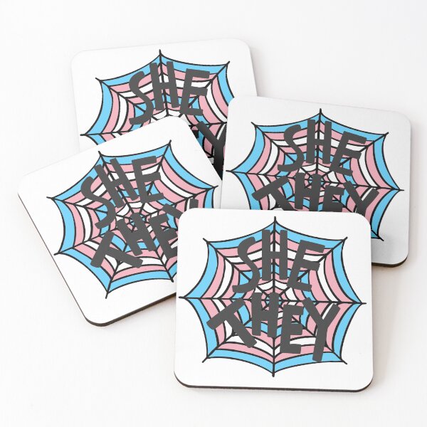 Item preview, She/They pronoun spider web, trans pride designed and sold by rabbitvampire .