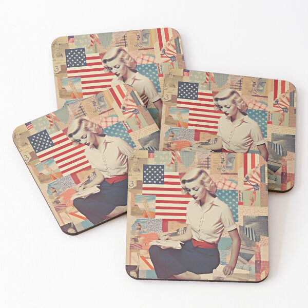 Item preview, America Retro Vintage Patchwork of Americana Pattern Collage designed and sold by BrandonArtWorld.