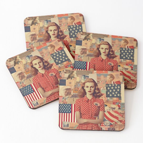 Item preview,  America Retro Vintage Patchwork of Americana Pattern Collage designed and sold by BrandonArtWorld.