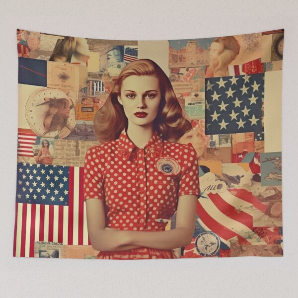 Item preview,  America Retro Vintage Patchwork of Americana Pattern Collage designed and sold by BrandonArtWorld.