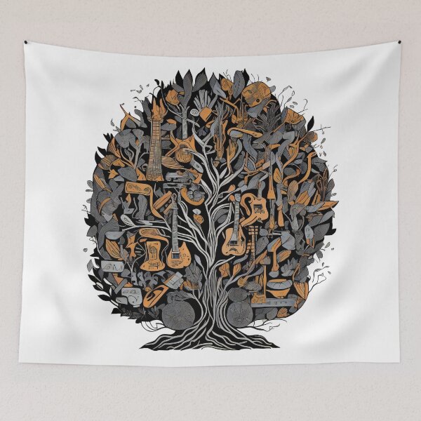 Item preview, Round frame composition with guitar and city elements designed and sold by Sanan Israyilli.