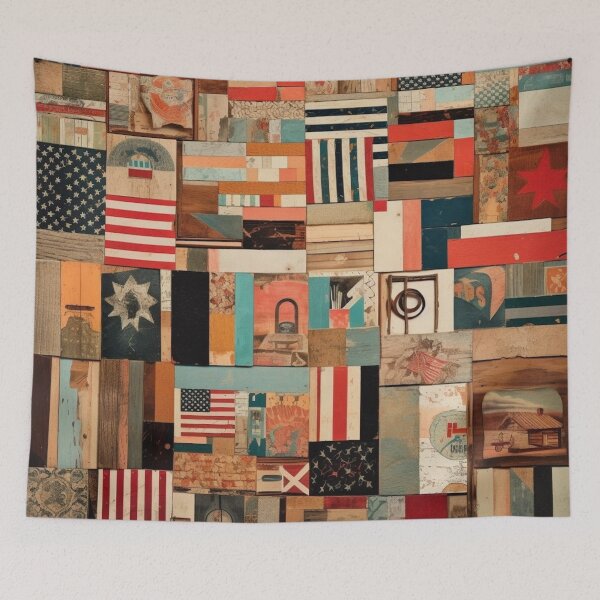 Item preview, America Retro Vintage Patchwork of Americana Pattern Collage designed and sold by BrandonArtWorld.