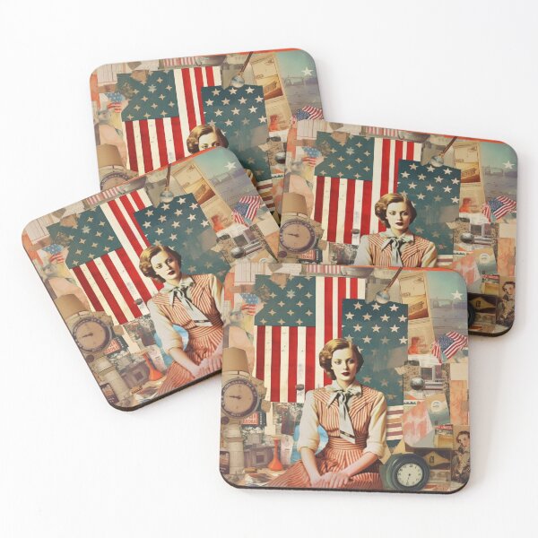 Item preview,   America Retro Vintage Patchwork of Americana Pattern Collage designed and sold by BrandonArtWorld.