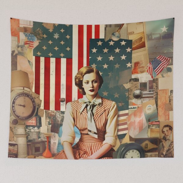 Item preview,   America Retro Vintage Patchwork of Americana Pattern Collage designed and sold by BrandonArtWorld.