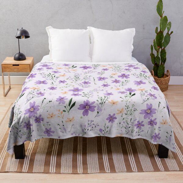 Pastel Purple Floral Seamless Pattern Throw Blanket
