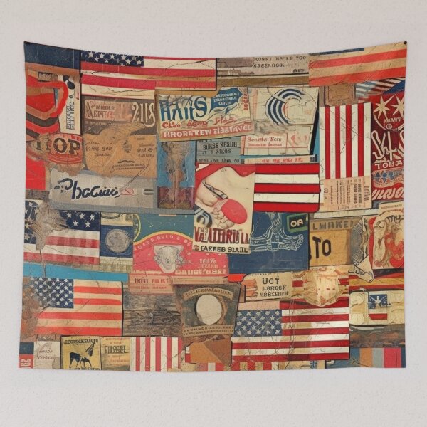 Item preview,   America Retro Vintage Patchwork of Americana Pattern Collage designed and sold by BrandonArtWorld.