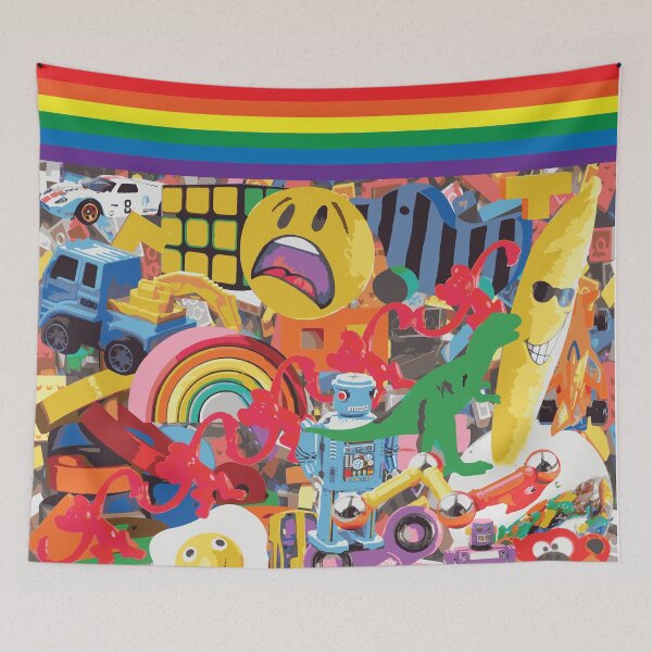 Item preview, Rainbow Stripes And Toy Collage designed and sold by ColorZoo.