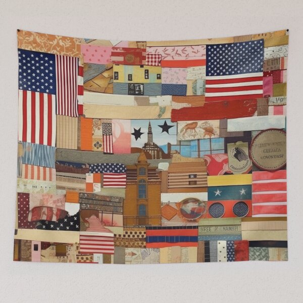 Item preview,  America Retro Vintage Patchwork of Americana Pattern Collage designed and sold by BrandonArtWorld.