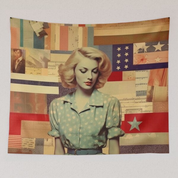 Item preview, America Retro Vintage Patchwork of Americana Pattern Collage designed and sold by BrandonArtWorld.