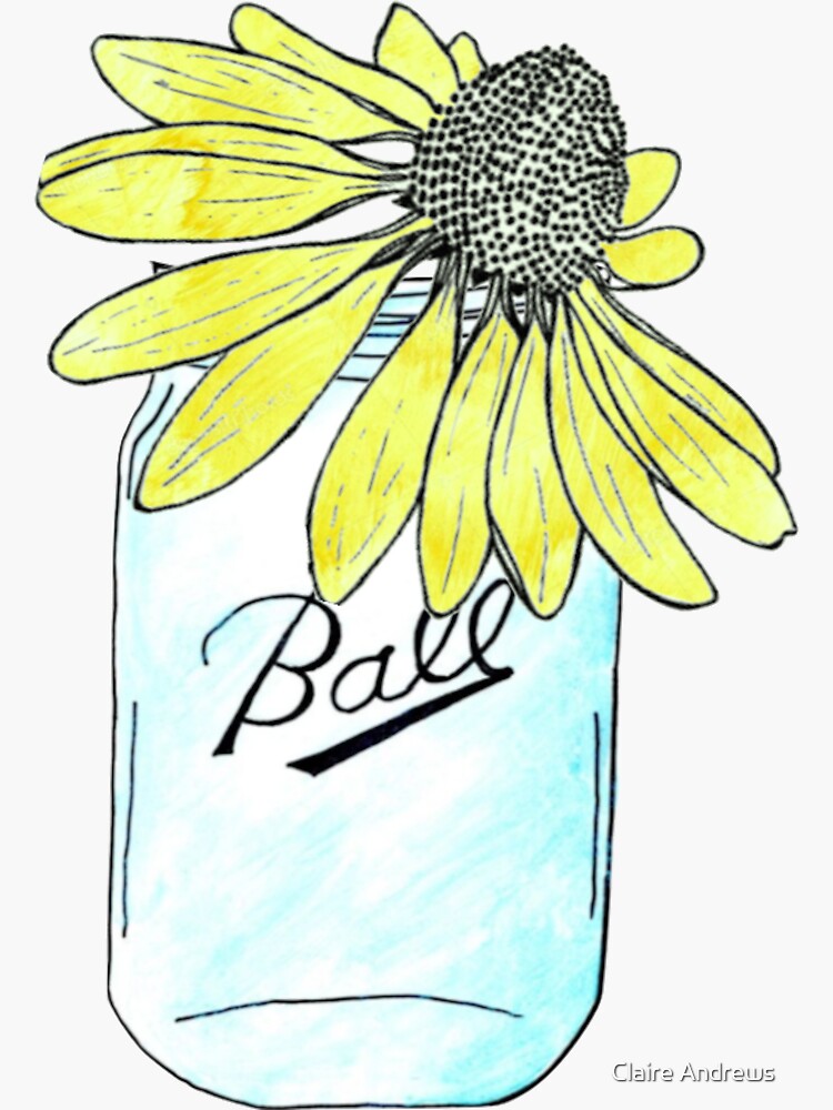 "Yellow Sunflower in Mason Jar" Sticker for Sale by Claireandrewss